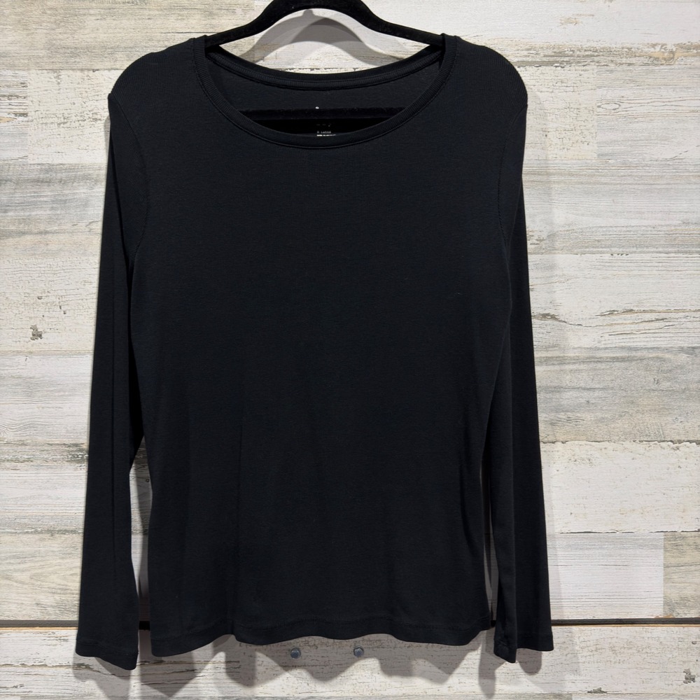 A New Day Long Sleeve Ribbed Tee Women XL Black Cotton Modal Casual Basic EUC